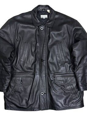 PIERRE CARDIN Leather Coat Vintage 90s Insulated Casual Winter Jacket Mens Large
